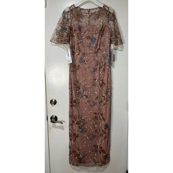 JS Collections Daphne Embroidered Flutter-Sleeve Gown Blush Multi Size 8 NWT - Picture 2 of 16
